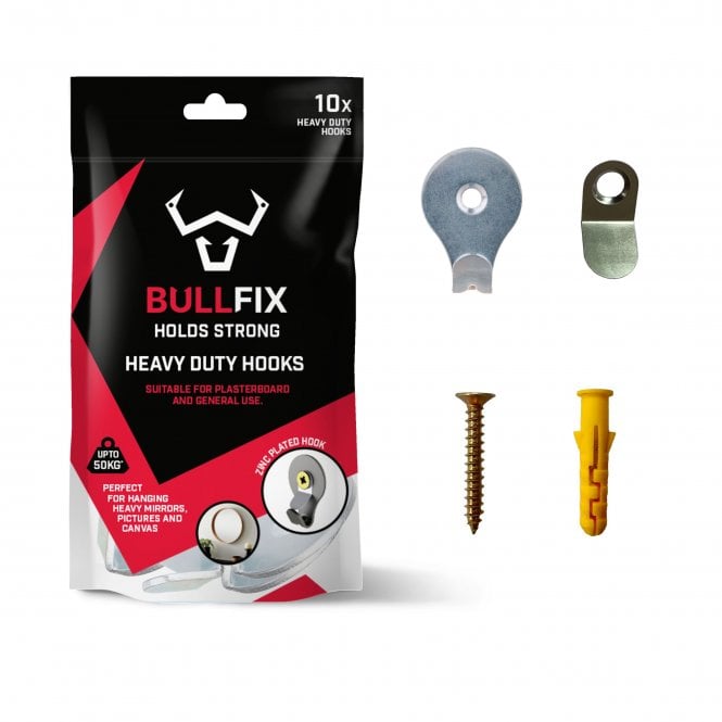 BULLFIX  Heavy Duty Mirror/Picture Hooks & Retainer 10 Pack