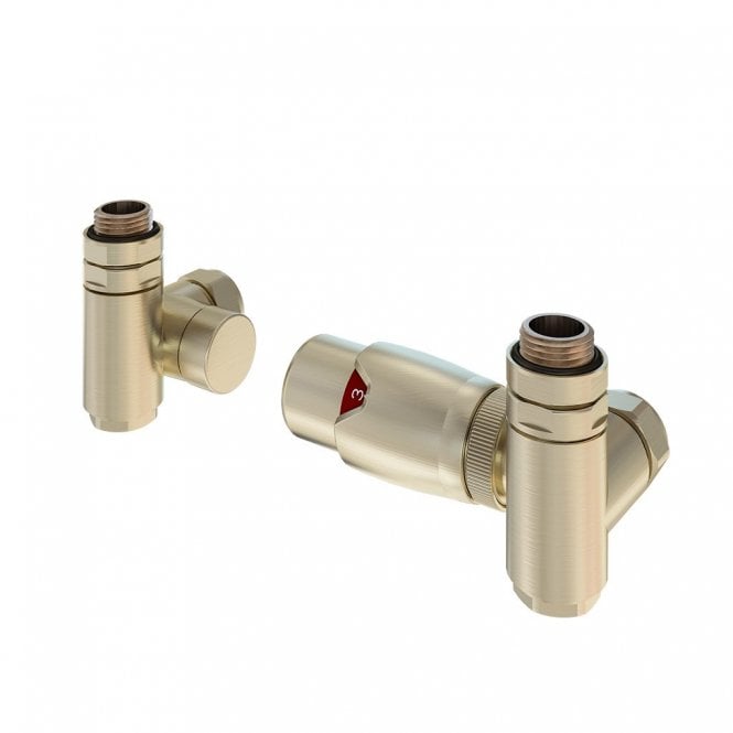 Eastbrook  15mm Corner Dual Fuel TRV & Lockshield Valve Brushed Brass   41.0608