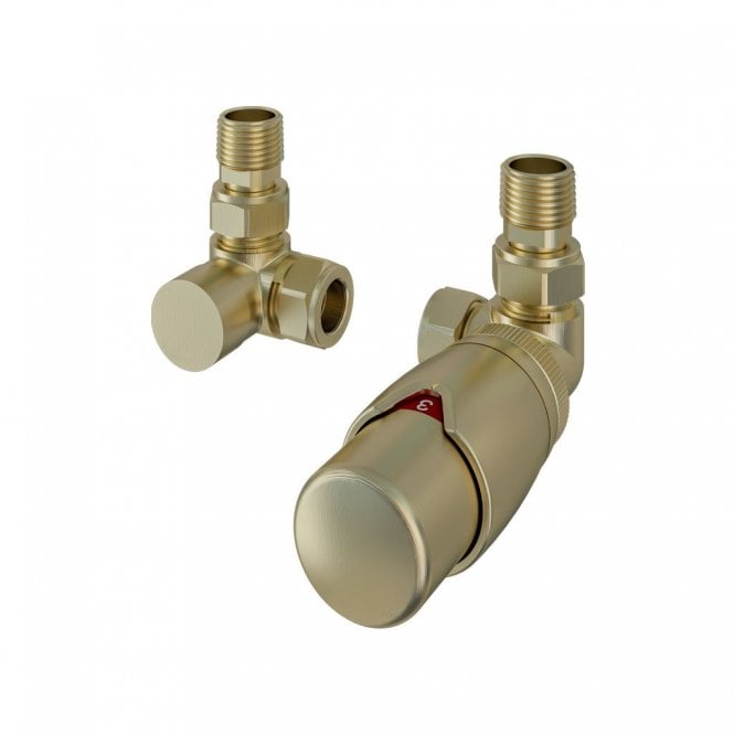 Eastbrook  15mm Corner TRV & Lockshield Valve Brushed Brass   54.0031