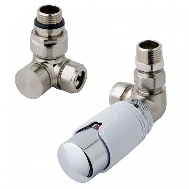 Eastbrook  15mm Corner TRV & Lockshield Valve Satin Nickel/Gloss White   12.035