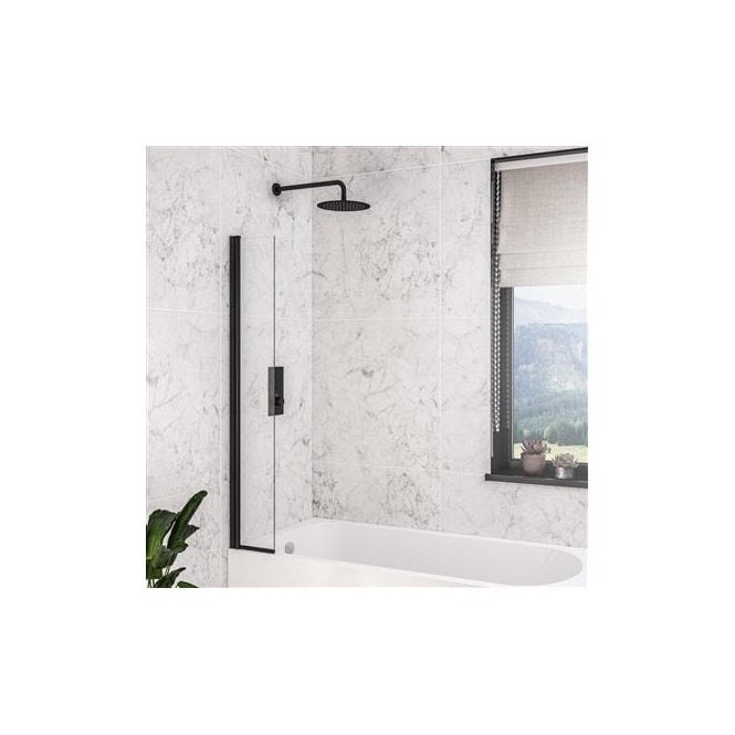 Eastbrook  6mm Matt Black Hinged Bath Screen 300mm x 1400mm Matt Black   49.1013