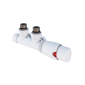 Eastbrook Angle Twin Inlet Thermostatic Radiator Valve 15mm Gloss White   54.0014