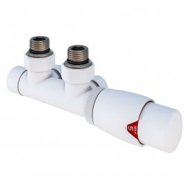 Eastbrook Angle Twin Inlet Thermostatic Radiator Valve 15mm Gloss White   54.0014
