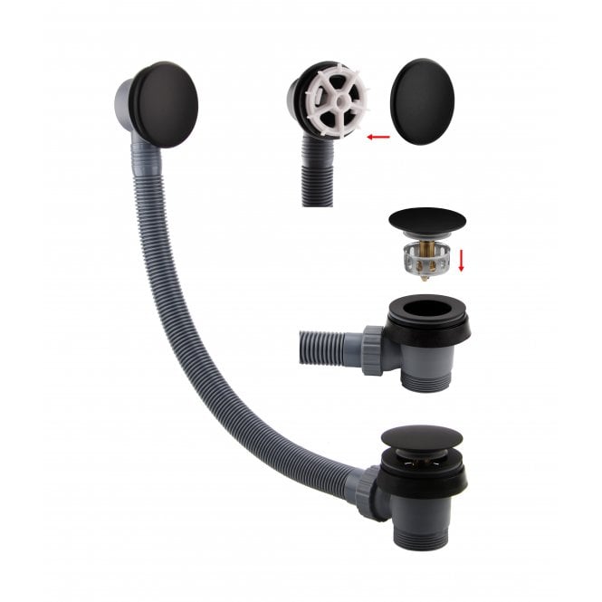 Eastbrook  Bath Push Button Waste & Overflow Matt Black   98.1012