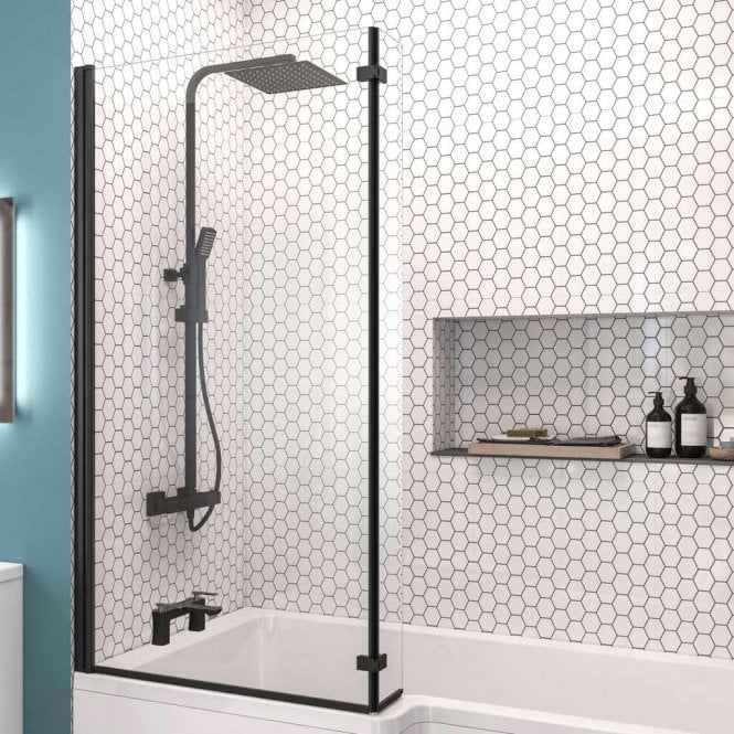 Eastbrook  L Shaped Bath Screen Left Hand Matt Black   49.2009