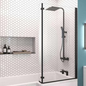 Eastbrook L Shaped Bath Screen Right Hand Matt Black   49.2011
