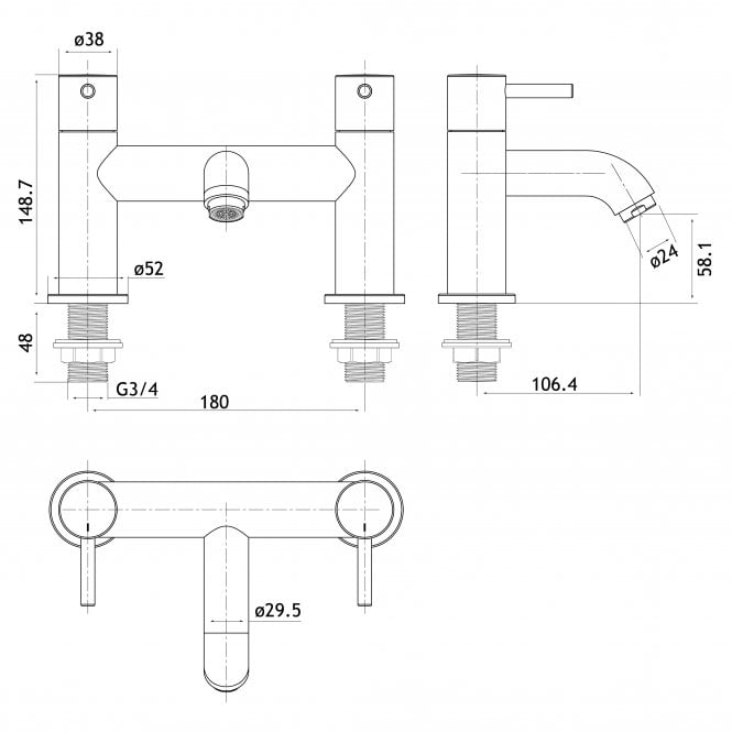 Eastbrook  Meriden Bath Filler With A Curved Spout Chrome   98.2021