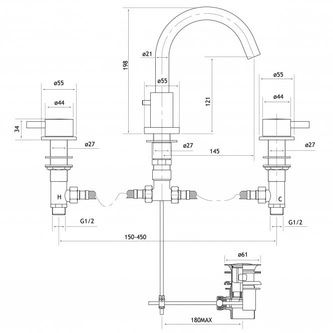 Eastbrook  Meriden Three Hole Basin Mixer Matt Black   98.2035