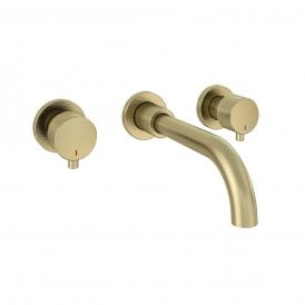 Eastbrook Meriden Three Hole Wall Mounted Basin Tap Set Brushed Brass   98.2049