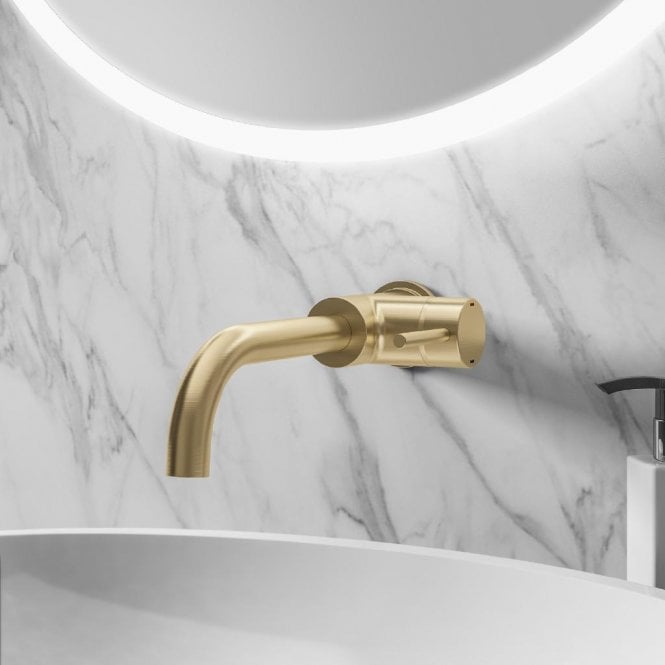 Eastbrook  Meriden Wall Mounted Curving Spout Single Lever Side Action Basin Mixer (New) Brushed Brass 98.4015