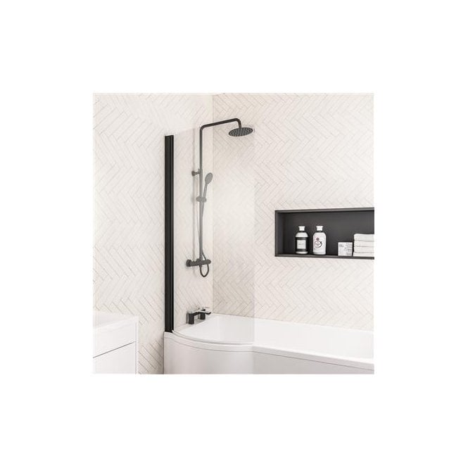 Eastbrook  P Shaped Bath Screen Left Hand Matt Black   49.2003