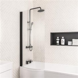 Eastbrook P Shaped Bath Screen Left Hand Matt Black   49.2003