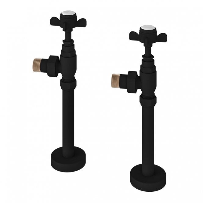 Eastbrook  Pair Of Traditional Radiator Valves & Tails Matt Black   41.0731