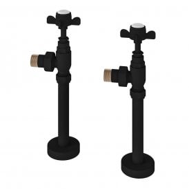 Eastbrook Pair Of Traditional Radiator Valves & Tails Matt Black   41.0731
