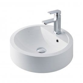 Eastbrook Renata 40cm x 43cm 1 Tap Hole Cast Marble Sit On Basin with Overflow White   51.029