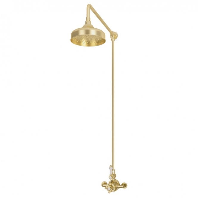 Eastbrook  Traditional Twin Thermostatic Exposed Shower Valve With Rigid riser With 8 Inch Rose Head Brushed Brass   60.2012