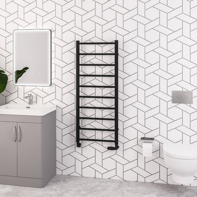 Eastbrook  Tuscan Round 1200mm x 500mm Towel Rail Matt Black   89.1592