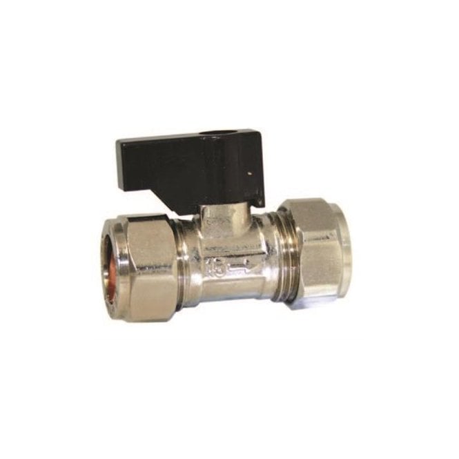 MacDonald Plumbing Supplies Chrome Plated Isolating Valve With Black Lever 15mm WRAS