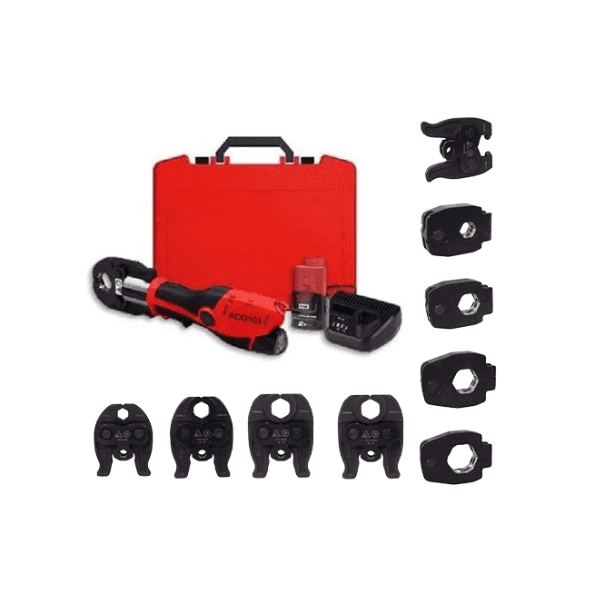 MacDonald Plumbing Supplies NovoPress ACO103 c/w MacPress 15mm, 22mm, 28mm & 35mm Standard M Profile Jaws PLUS MacPress adaptor, 15mm, 22mm, 28mm, & 35mm Angled Jaws (NB2)