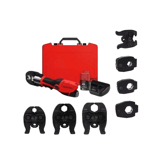MacDonald Plumbing Supplies NovoPress ACO103 c/w MacPress 15mm, 22mm & 28mm Standard M Profile Jaws PLUS MacPress Angled Jaw adaptor & 15mm, 22mm & 28mm Angled Jaws (NB4)