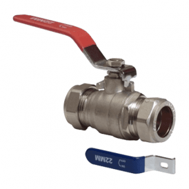 Red & Blue Lever Ball Valve 42mm WRAS Approved