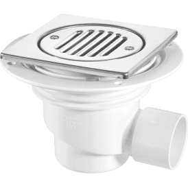 McAlpine TSG1T6SS 75mm Water Seal Gully With Horizontal Outlet For Tile Or Stone Floors 150mm Square White ABS