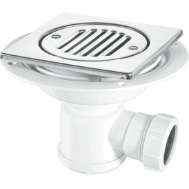 McAlpine TSG1T6SS+STW1-R 19mm Water Seal Trap For Tiled Or Stone Floors 150mm Square Polished Stainless Steel