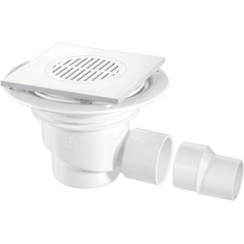 McAlpine TSG1T6WH 75mm Water Seal Gully With Horizontal Outlet For Tile Or Stone Floors 150mm Square White ABS
