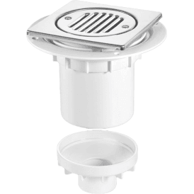 McAlpine TSG2T6SS 75mm Water Seal Gully With Vertical Outlet For Tile Or Stone Floors 150mm Square Polished Stainless Steel