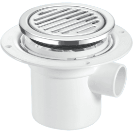 McAlpine TSG3-R125SS 50mm Water Seal Gully With Vertical Outlet And Side Inlet For Tiled Or Stone Floors 125mm Circular Polished Stainless Steel