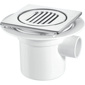 McAlpine TSG3-T150SS 50mm Water Seal Gully With Vertical Outlet And Side Inlet For Tiled Or Stone Floors 150mm Square Polished Stainless Steel (No Screws)