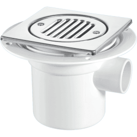 McAlpine TSG3T6SS 50mm Water Seal Gully With Vertical Outlet And Side Inlet For Tiled Or Stone Floors 150mm Square Polished Stainless Steel