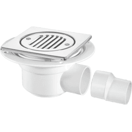 McAlpine TSG50T6SS 50mm Water Seal Gully With Horizontal Outlet For Tile Or Stone Floors 150mm Square Polished Stainless Steel
