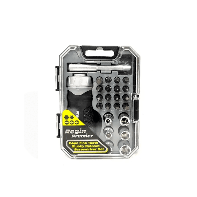 Regin  24pc Fine Tooth Stubby Ratchet Screwdriver Set REGK80