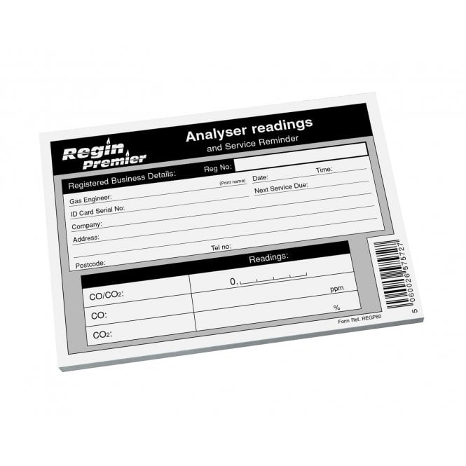 Regin  Analyser Readings Record Pad (50 in duplicate) REGP80
