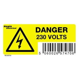 Regin Danger 230 Volts Sticker (8 Pack) REGEP24