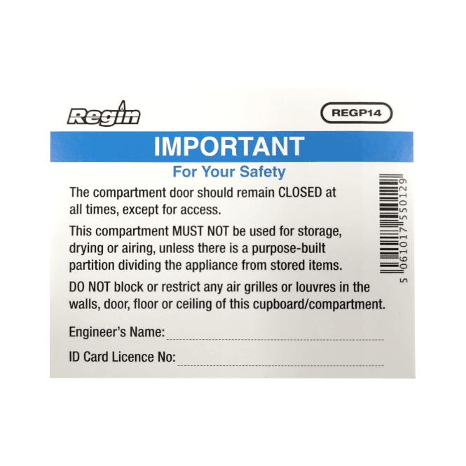 Regin  Discreet White Warning - Compartment Sticker (Pack of 8) REGP14