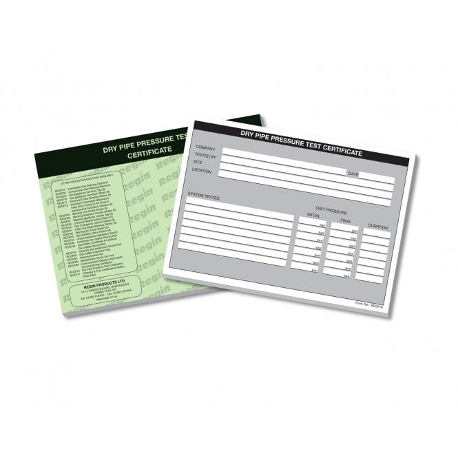 Regin  Dry Pipe Pressure Test Certificates (50 reports in duplicate) REGP70