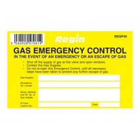 Regin Gas Emergency Control Sticker (8 Pack) REGP40