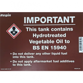 Regin Important - This Tank Contains HVO Storage Tank Sticker X5 REGPL09