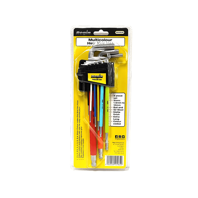 Regin  Multicolour Hex Allen Key Set XL Ball 9pcs REGB38