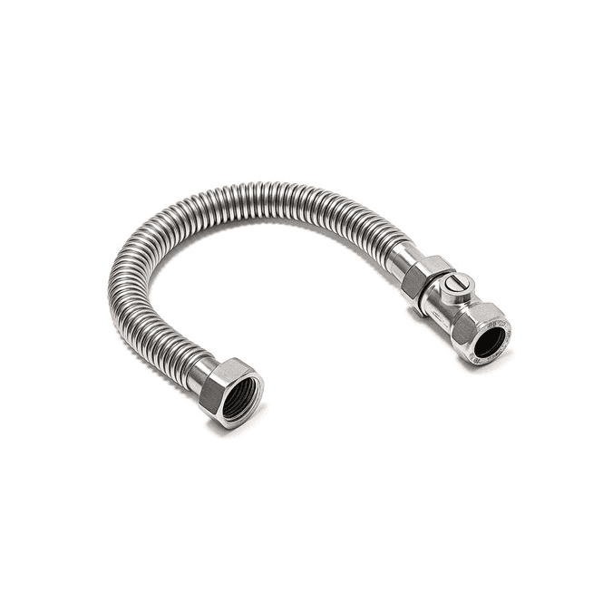 Ridgeline  Flexible Tap Connector with Isolating Valve 15mm ISO x ½ Female x 500mm